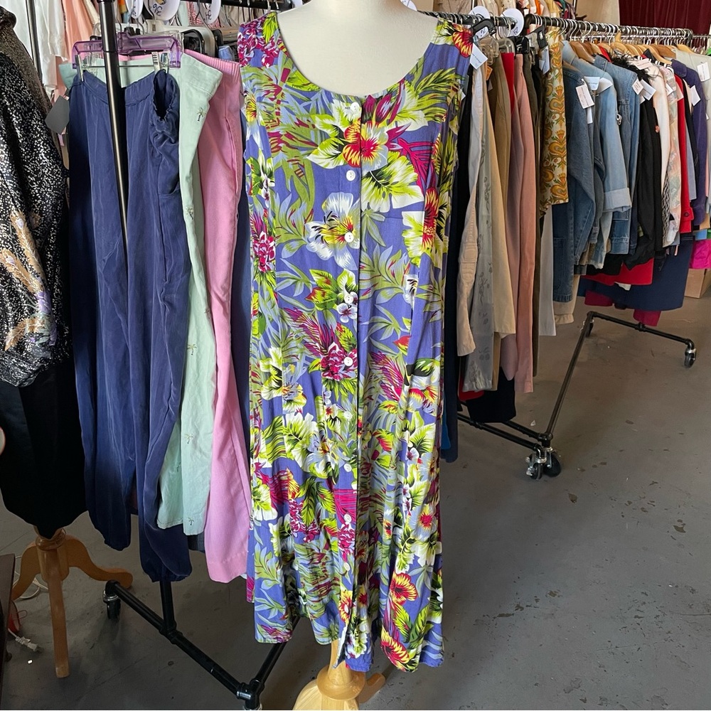 Vintage Y2K Metropolitan Tropical Floral Flowy Sundress L